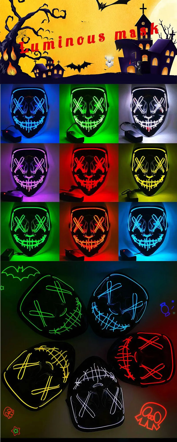 Halloween Neon Led Purge Mask Masque Masquerade Party Masks Light Grow in the Dark Horror Mask Glowing Masker