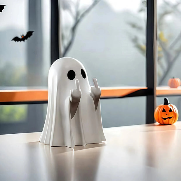 Middle Finger Cute Ghost Statue, Ghosts Small Scary Ghost Figurines, Halloween Home Decorations, Coffee Table Centerpieces Shelf