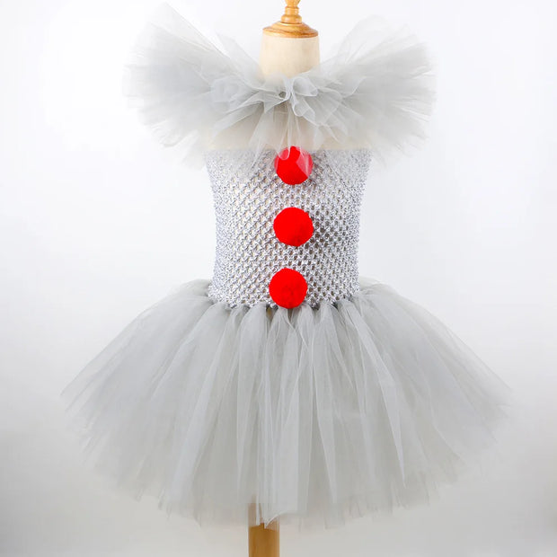 Clown Tutu Dress Girls Kids Joker Cosplay Costume with Hair Pin Gloves Halloween Apparel Pennywise Inspired Horrible Creature It