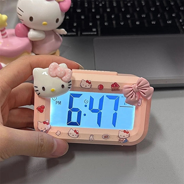 Sanrio Hello Kitty Alarm Clock Cartoon Mini Kitty Cat Noctilucent Alarms Clocks Dormitory Desktop Ornament Student Alarm Clocks