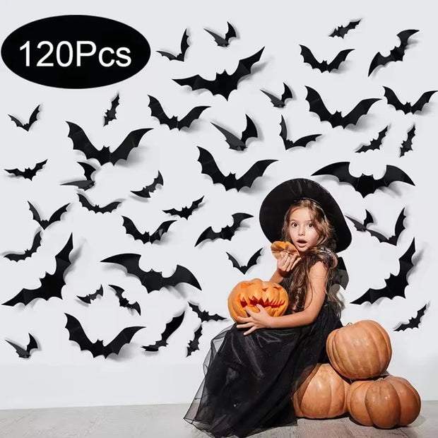 Halloween 3D Black Bat Wall Stickers For Home Room Indoor Decoration Scary Props Kids Party Favors Wall Decals Window Sticker