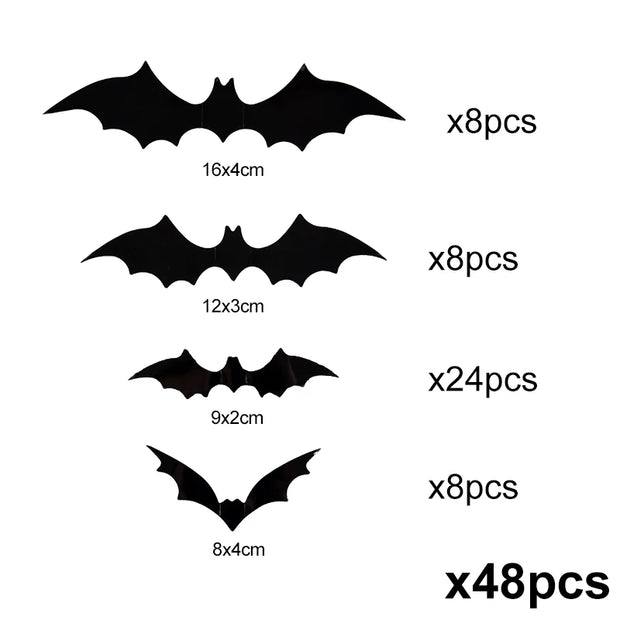 Halloween 3D Black Bat Wall Stickers For Home Room Indoor Decoration Scary Props Kids Party Favors Wall Decals Window Sticker