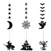 6pcs Halloween Hanging Banner Garland Scary Spider Witch Ghost House Star Moon Decor Backdrop