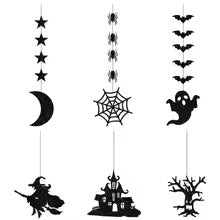 6pcs Halloween Hanging Banner Garland Scary Spider Witch Ghost House Star Moon Decor Backdrop