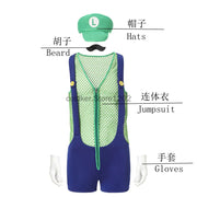 Halloween Adult Anime Cosplay Costume With Hat Men Sexy Costume Red Blue Plumber Brother Fancy Set Carnival Party Dress Up