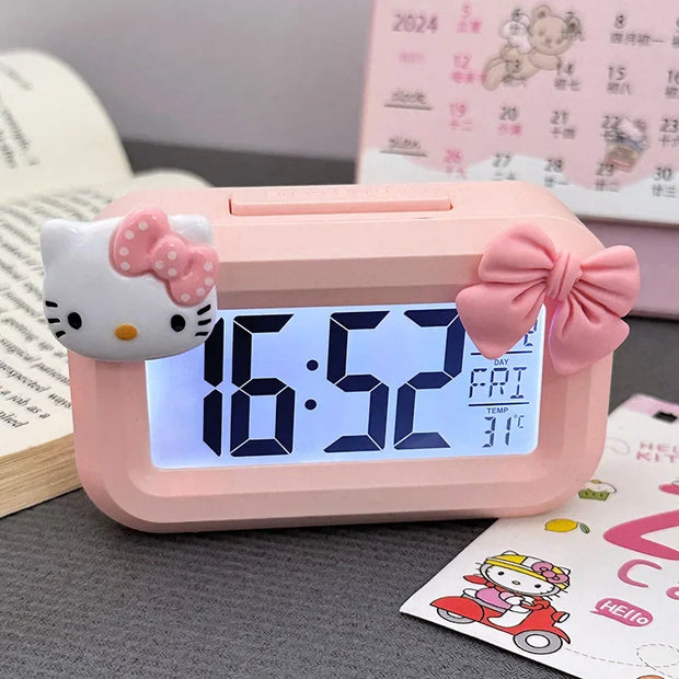 Cute Hello Kitty Alarm Clock Anime Sanrio Noctilucent Alarms Clocks Cartoon Kawaii Dormitory Clocks Desktop Decoration Kids Gift