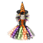 Halloween Girls Witch Cosplay Costume LED Light Carnival Tutu Party Dress