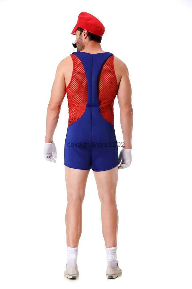 Halloween Adult Anime Cosplay Costume With Hat Men Sexy Costume Red Blue Plumber Brother Fancy Set Carnival Party Dress Up