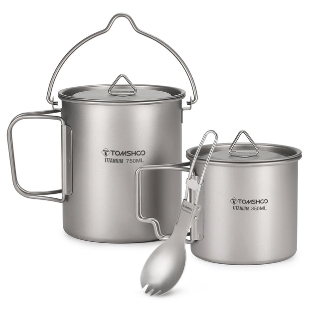 TOMSHOO Ultralight 750ml Titanium Pot Portable Titanium Water Mug Cup with Lid and Foldable Handle Outdoor Camping Cooking Sets