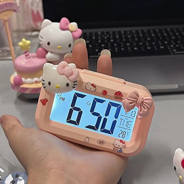 Sanrio Hello Kitty Alarm Clock Cartoon Mini Kitty Cat Noctilucent Alarms Clocks Dormitory Desktop Ornament Student Alarm Clocks
