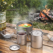TOMSHOO Ultralight 750ml Titanium Pot Portable Titanium Water Mug Cup with Lid and Foldable Handle Outdoor Camping Cooking Sets