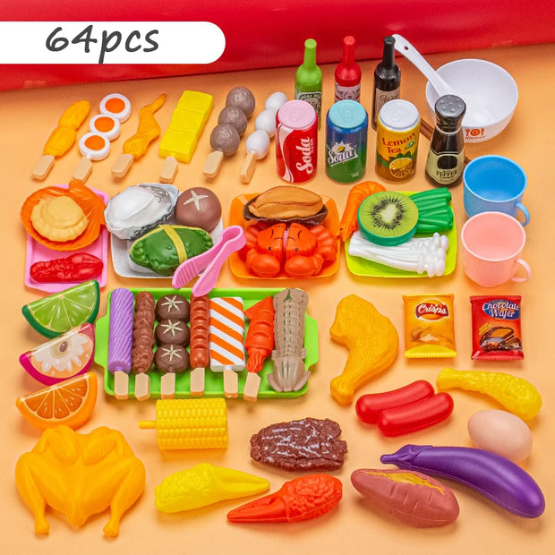 Children Pretend Play Kitchen Toy Simulation Food Vegetable Barbecue Cooking Sets Education Play House Interactive Toys For Girl