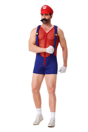Halloween Adult Anime Cosplay Costume With Hat Men Sexy Costume Red Blue Plumber Brother Fancy Set Carnival Party Dress Up