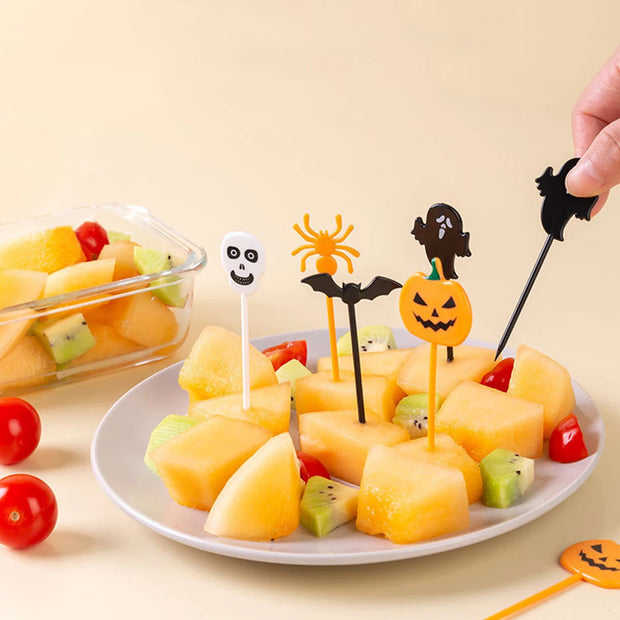 20/10PCS Plastic Halloween Toothpicks Mixed style Ghost Bat Spider Fruit Toothpicks Halloween Cupcake Party Decoration