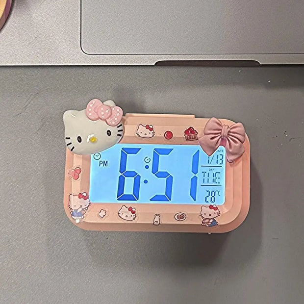 Sanrio Hello Kitty Alarm Clock Cartoon Mini Kitty Cat Noctilucent Alarms Clocks Dormitory Desktop Ornament Student Alarm Clocks