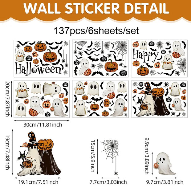 Halloween Window Stickers Pumpkin Living Room Glass Window Decoration Electrostatic Stickers Ghost Helloween Terror Stickers