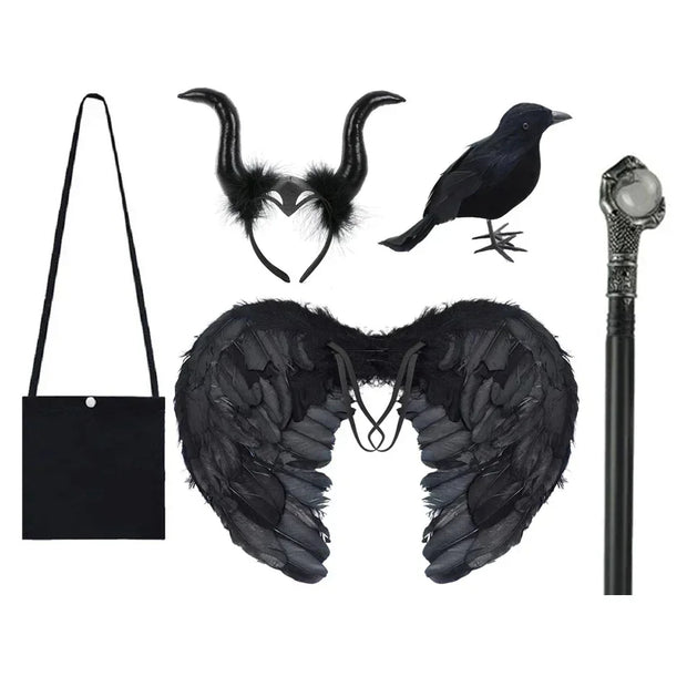 Maleficent Halloween Black Ghost Costume With Short Sleeve Fancy Lace Witch Dress For Kids