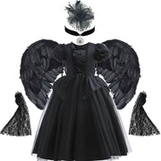 Halloween Ghost Costume Black Fancy Lace Witch Dress For Kids