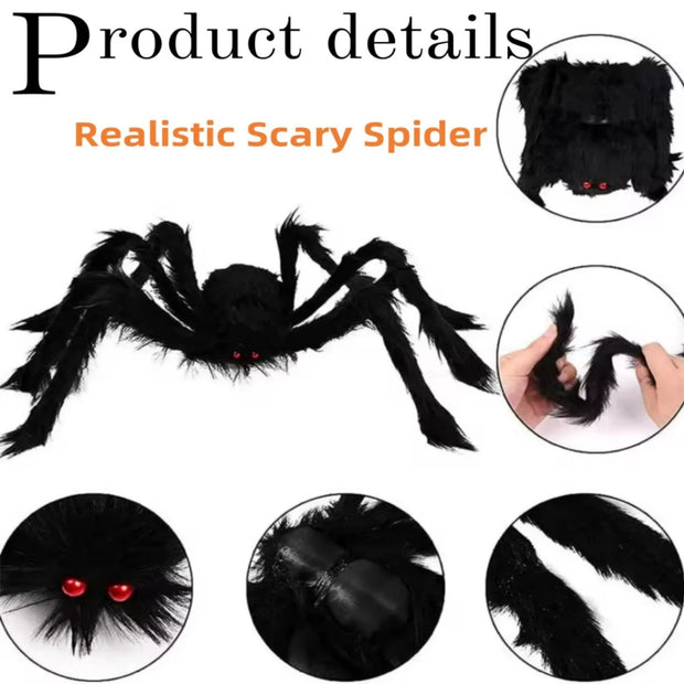 Halloween Plush Spider, 30-200cm Outdoor Giant Spider Decor Chamber Prank Black Spider, Horror Halloween Decoration Party Prop