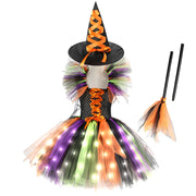 Halloween Girls Witch Cosplay Costume LED Light Carnival Tutu Party Dress