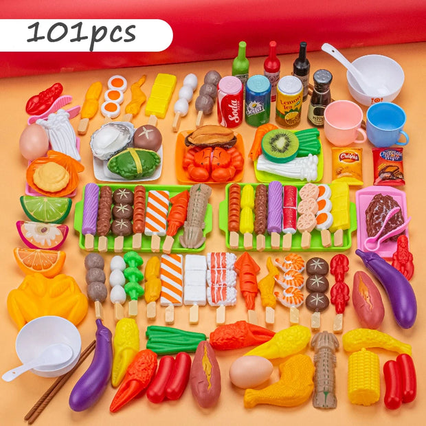 Children Pretend Play Kitchen Toy Simulation Food Vegetable Barbecue Cooking Sets Education Play House Interactive Toys For Girl