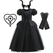 Maleficent Halloween Black Ghost Costume With Short Sleeve Fancy Lace Witch Dress For Kids