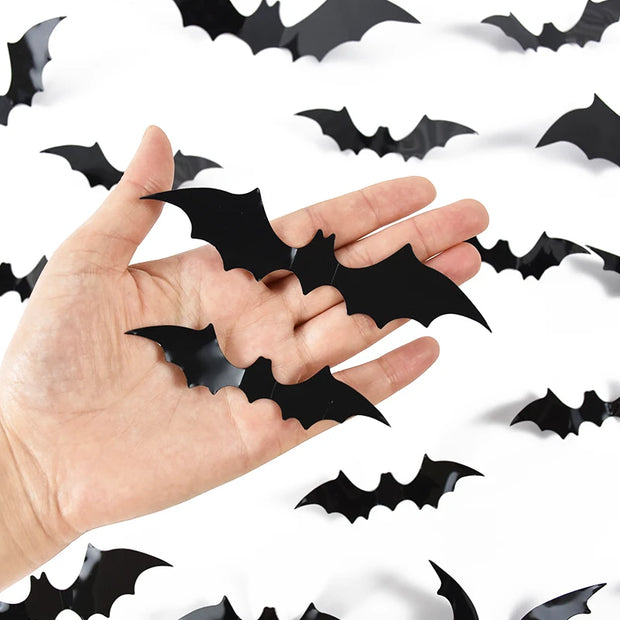 Halloween 3D Black Bat Wall Stickers For Home Room Indoor Decoration Scary Props Kids Party Favors Wall Decals Window Sticker