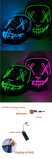 Halloween Neon Led Purge Mask Masque Masquerade Party Masks Light Grow in the Dark Horror Mask Glowing Masker