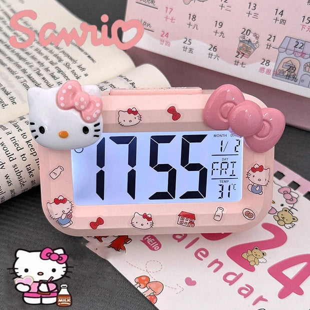 Cute Hello Kitty Alarm Clock Anime Sanrio Noctilucent Alarms Clocks Cartoon Kawaii Dormitory Clocks Desktop Decoration Kids Gift