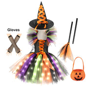 Halloween Girls Witch Cosplay Costume LED Light Carnival Tutu Party Dress