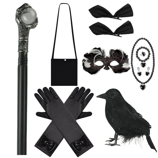 Halloween Ghost Costume Black Fancy Lace Witch Dress For Kids