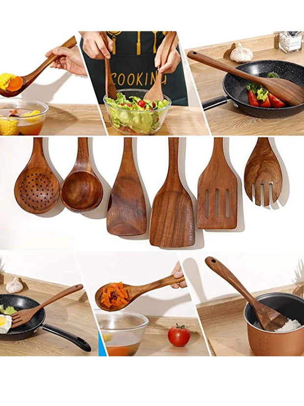 Kitchen Sets Wooden Kitchen Utensils Cooking Wooden Spoons Wooden Spoons Soup Utensils Kitchen Cooking Sets Cooking Gifts1-10PC