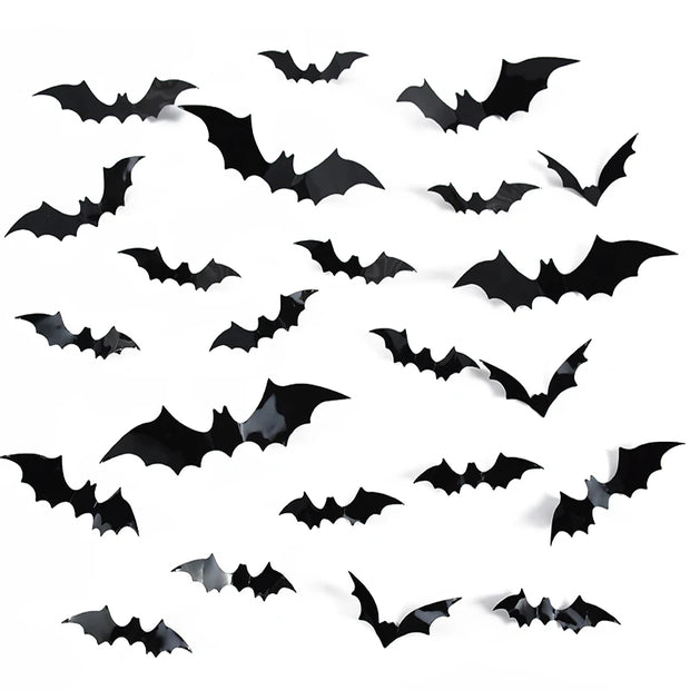 Halloween 3D Black Bat Wall Stickers For Home Room Indoor Decoration Scary Props Kids Party Favors Wall Decals Window Sticker