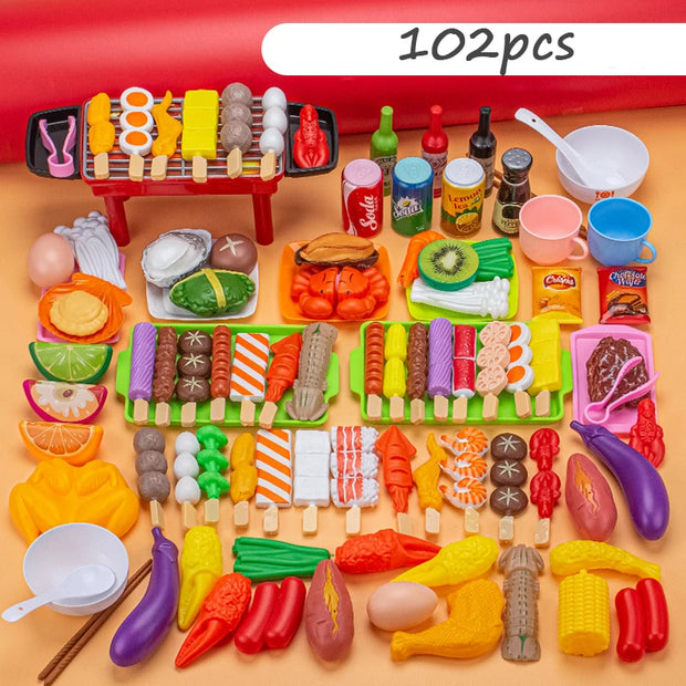 Children Pretend Play Kitchen Toy Simulation Food Vegetable Barbecue Cooking Sets Education Play House Interactive Toys For Girl