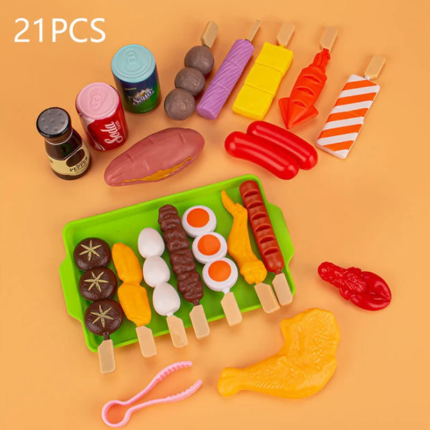 Children Pretend Play Kitchen Toy Simulation Food Vegetable Barbecue Cooking Sets Education Play House Interactive Toys For Girl