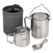 TOMSHOO Ultralight 750ml Titanium Pot Portable Titanium Water Mug Cup with Lid and Foldable Handle Outdoor Camping Cooking Sets