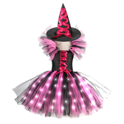 Halloween Girls Witch Cosplay Costume LED Light Carnival Tutu Party Dress