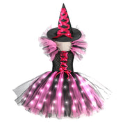 Halloween Girls Witch Cosplay Costume LED Light Carnival Tutu Party Dress