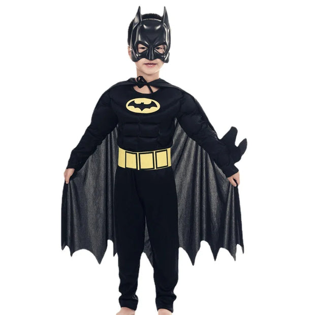 Kids boy Bat Costume with Mask and Cape Halloween Cosplay Costume Movie Character Jumpsuit Bat Dark Knight Rises Dress Up