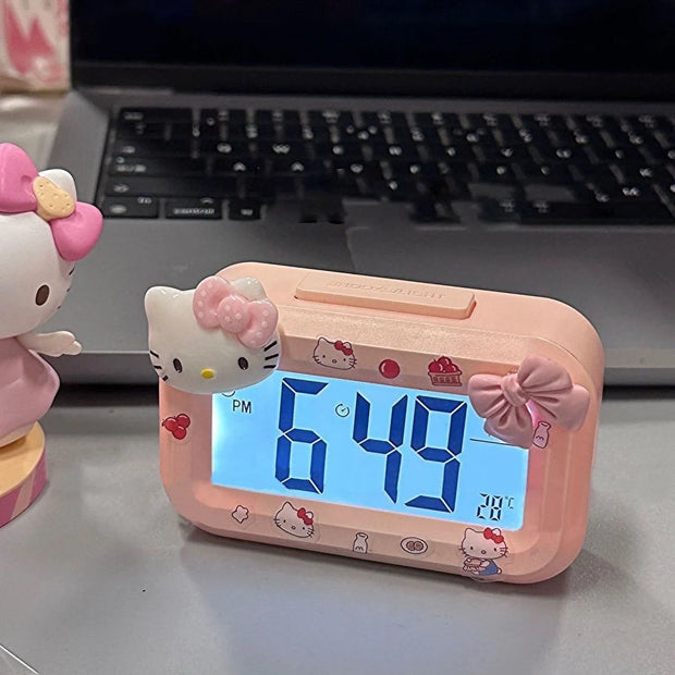 Sanrio Hello Kitty Alarm Clock Cartoon Mini Kitty Cat Noctilucent Alarms Clocks Dormitory Desktop Ornament Student Alarm Clocks