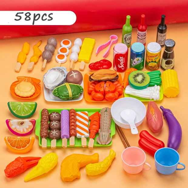 Children Pretend Play Kitchen Toy Simulation Food Vegetable Barbecue Cooking Sets Education Play House Interactive Toys For Girl