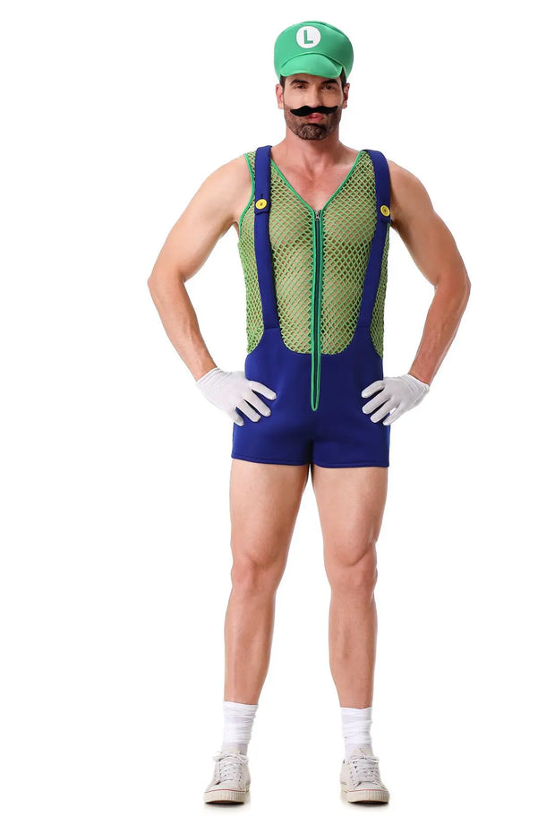 Halloween Adult Anime Cosplay Costume With Hat Men Sexy Costume Red Blue Plumber Brother Fancy Set Carnival Party Dress Up