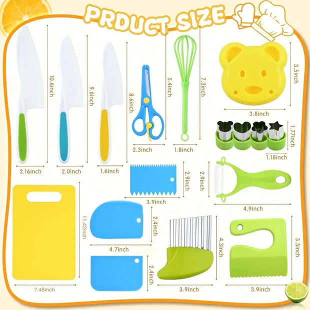 13 Pcs Montessori Kitchen Tools for Toddlers-Kids Cooking Sets Real-Toddler Safe Knives Set Knife Peeler Cooking with Plastic