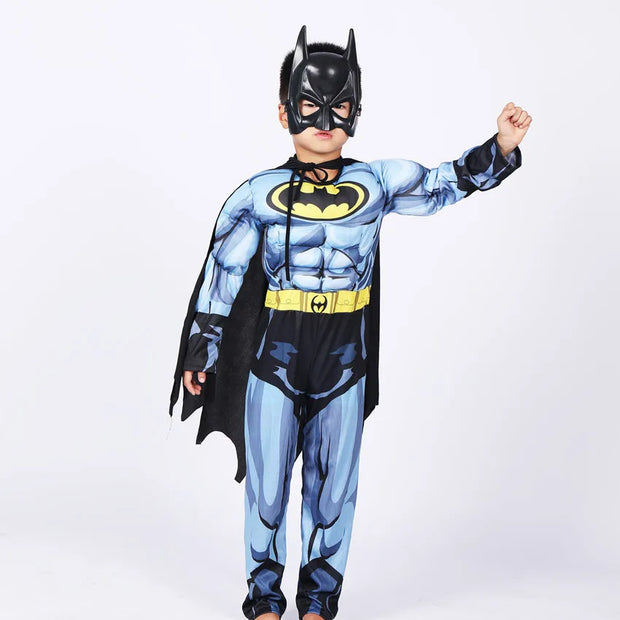 Kids boy Bat Costume with Mask and Cape Halloween Cosplay Costume Movie Character Jumpsuit Bat Dark Knight Rises Dress Up