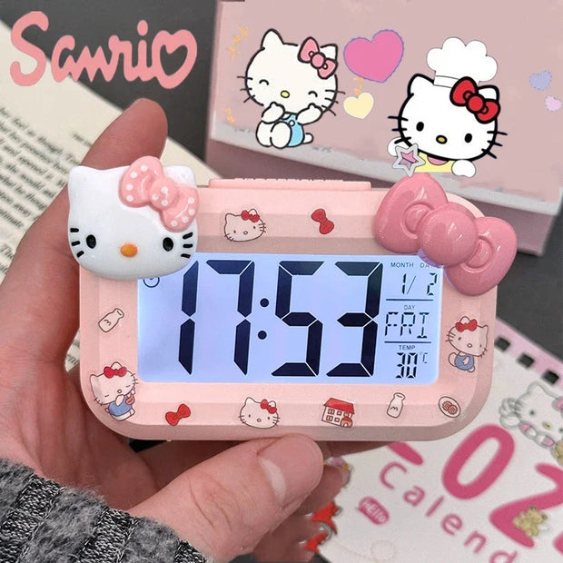 Cute Hello Kitty Alarm Clock Anime Sanrio Noctilucent Alarms Clocks Cartoon Kawaii Dormitory Clocks Desktop Decoration Kids Gift