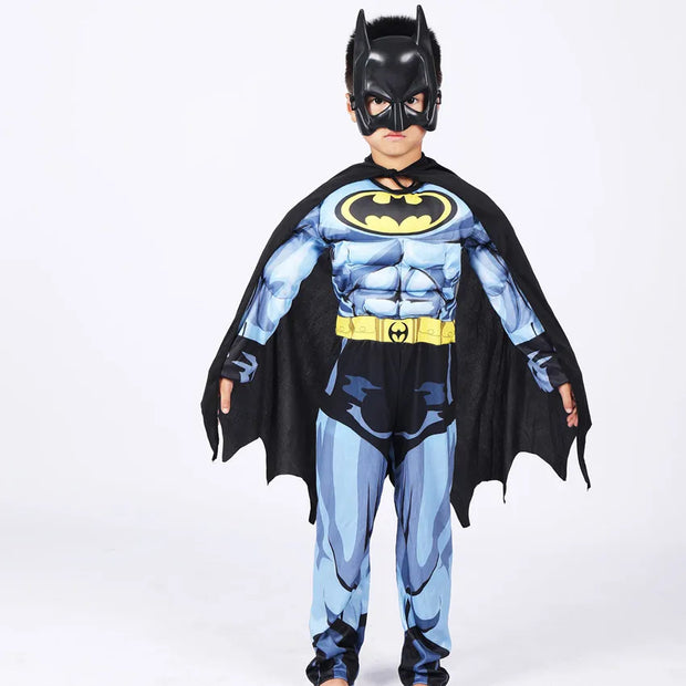 Kids boy Bat Costume with Mask and Cape Halloween Cosplay Costume Movie Character Jumpsuit Bat Dark Knight Rises Dress Up