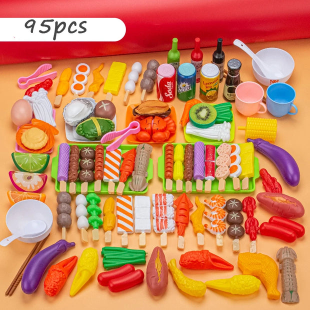 Children Pretend Play Kitchen Toy Simulation Food Vegetable Barbecue Cooking Sets Education Play House Interactive Toys For Girl