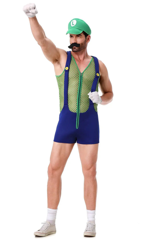 Halloween Adult Anime Cosplay Costume With Hat Men Sexy Costume Red Blue Plumber Brother Fancy Set Carnival Party Dress Up