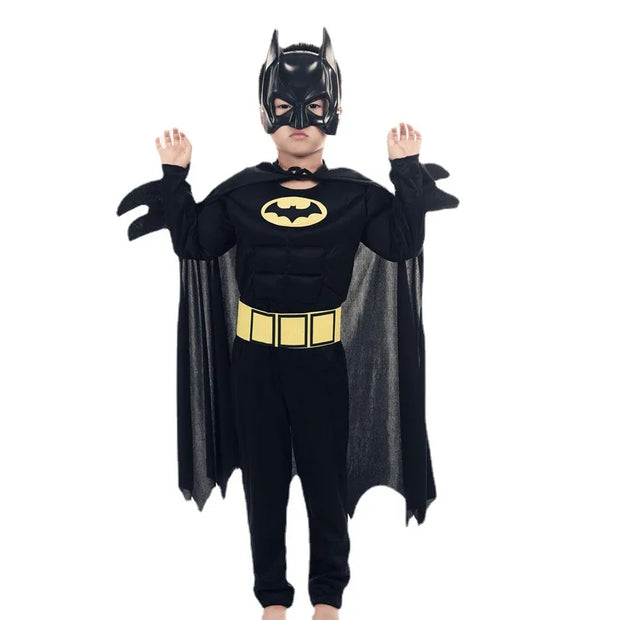 Kids boy Bat Costume with Mask and Cape Halloween Cosplay Costume Movie Character Jumpsuit Bat Dark Knight Rises Dress Up