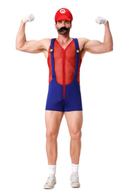 Halloween Adult Anime Cosplay Costume With Hat Men Sexy Costume Red Blue Plumber Brother Fancy Set Carnival Party Dress Up